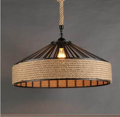 American Country Hemp Rope Restaurant Chandelier Personality Nordic Clothing Store Milk Tea Shop Round Wrought Iron LED Creative Chandelier