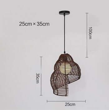 NEW Snail Rattan Pendant Light dimensions 25x35cm, 100cm height, creative wicker design for stylish interiors.