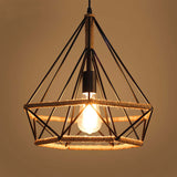 Rustic twine lamp in industrial style, showcasing a retro chandelier design with an LED light.