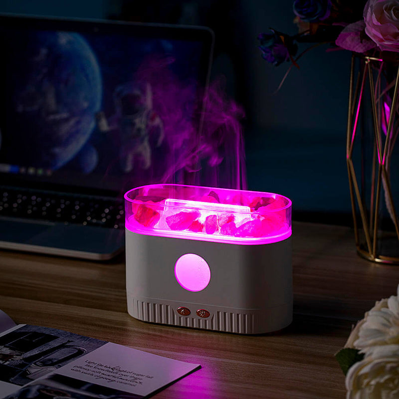 Drop Shipping Factory Direct Humidifier Flame Salt Stone Aromatherapy Machine Essential Oil Colorful RGB Light Flame Aroma Diffuser