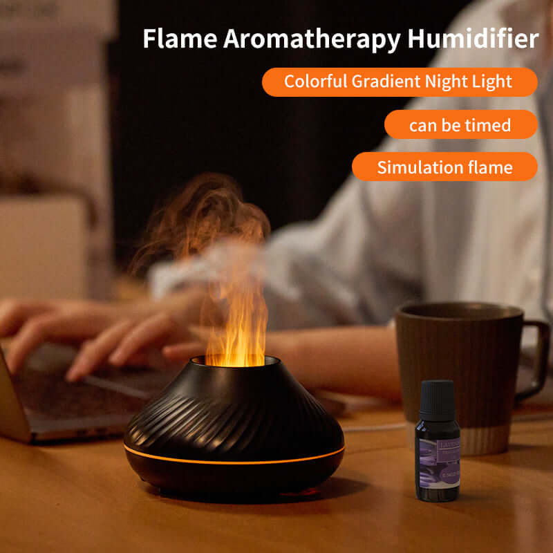 Newest RGB Flame Aroma Diffuser 130Ml 3d Colorful Flame Humidifier Fire Volcano Diffuser Flame