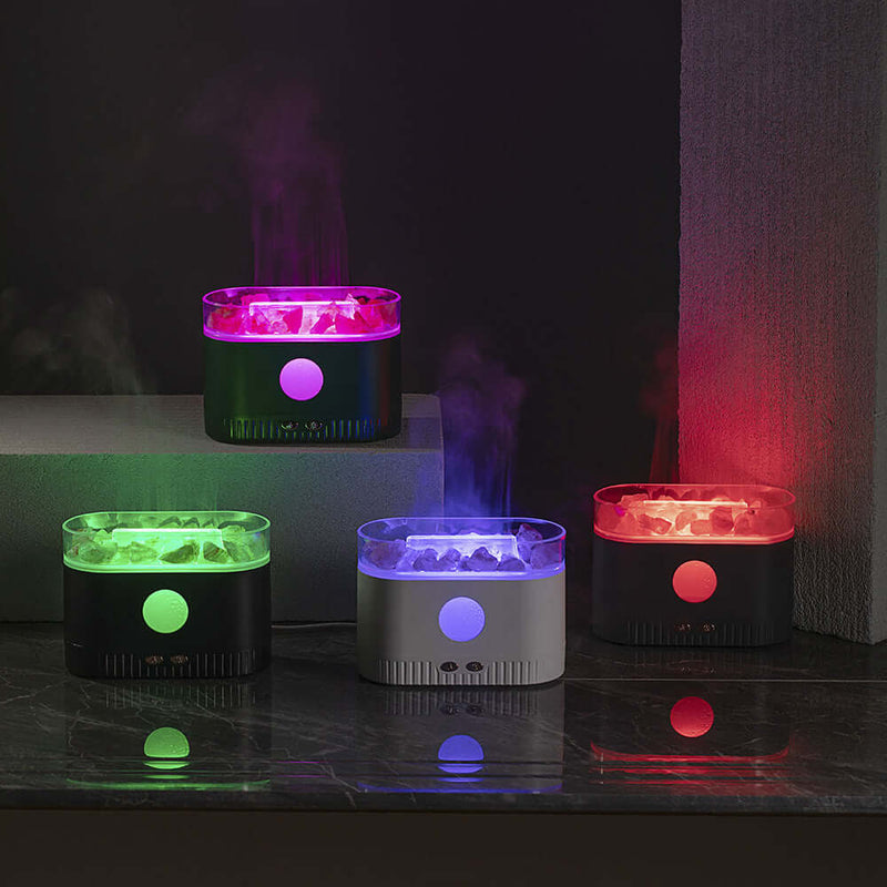 Drop Shipping Factory Direct Humidifier Flame Salt Stone Aromatherapy Machine Essential Oil Colorful RGB Light Flame Aroma Diffuser